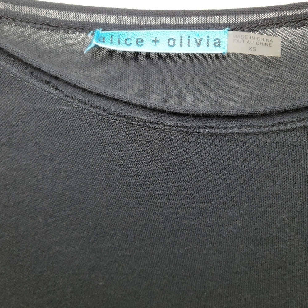 Alice + Olivia Black Sheer Sleeve Tee 100% Silk Detail Size XS - Picture 9 of 10